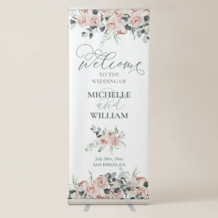 Watercolor Dusty Rose Eucalyptus Wedding Welcome Retractable Banner
