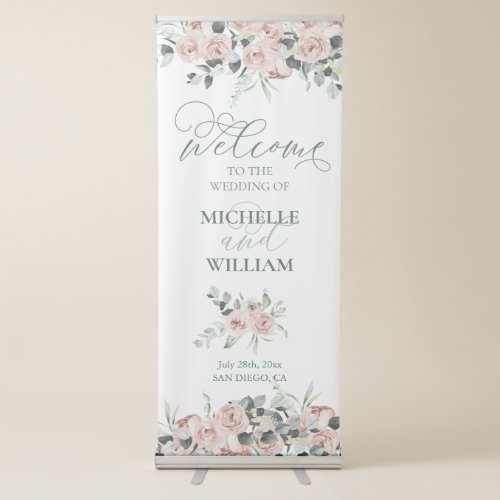 Watercolor Dusty Rose Eucalyptus Wedding Welcome   Retractable Banner