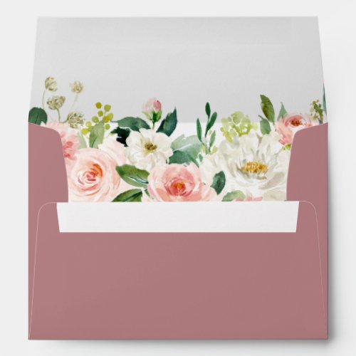 Watercolor Dusty Rose Floral Return Address 5x7 Envelope - Create your own Envelope with this "Watercolor Dusty Rose Blush Floral Themed Envelope template". You can customize it with your return address on the back flap. This envelope design is perfect to match your wedding invitations. For further customization, please click the "customize further" link and use our design tool to modify this template. If you need help or matching items, please contact me.