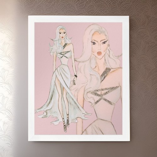 Watercolor Dusty Rose Vogue Fashion Model  Framed Art