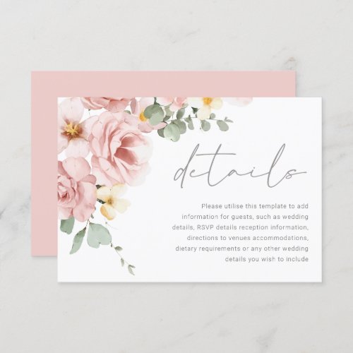 Watercolor Dusty Rose Wedding Details Enclosure Card