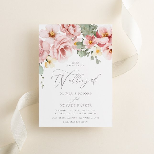 Watercolor Dusty Rose Wedding Invitation (Creator Uploaded)