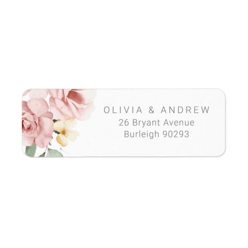 Watercolor Dusty Rose Wedding Return Address Label