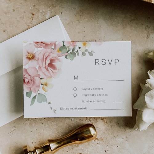 Watercolor Dusty Rose Wedding RSVP Card