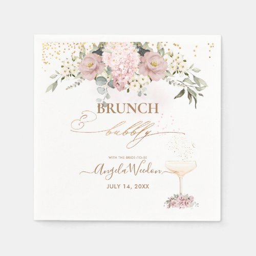 Watercolor Dusty Roses Brunch Bubbly Napkins