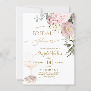 Watercolor Dusty Roses Hydrangea Bridal Shower Invitation