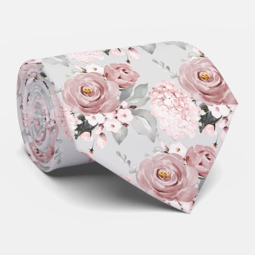 Watercolor Dusty Roses Hydrangeas DIY background Neck Tie