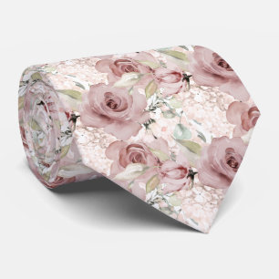 Watercolor Dusty Roses Hydrangeas DIY background Neck Tie