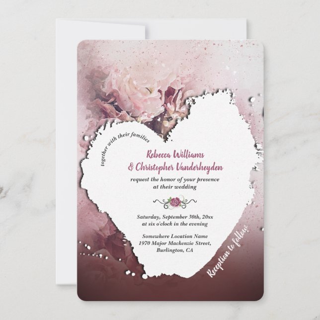 Watercolor Dusty Roses Romantic Boho Wedding Invitation (Front)