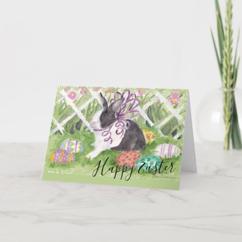Watercolor Dutch Rabbit Easter Eggs Holiday Card