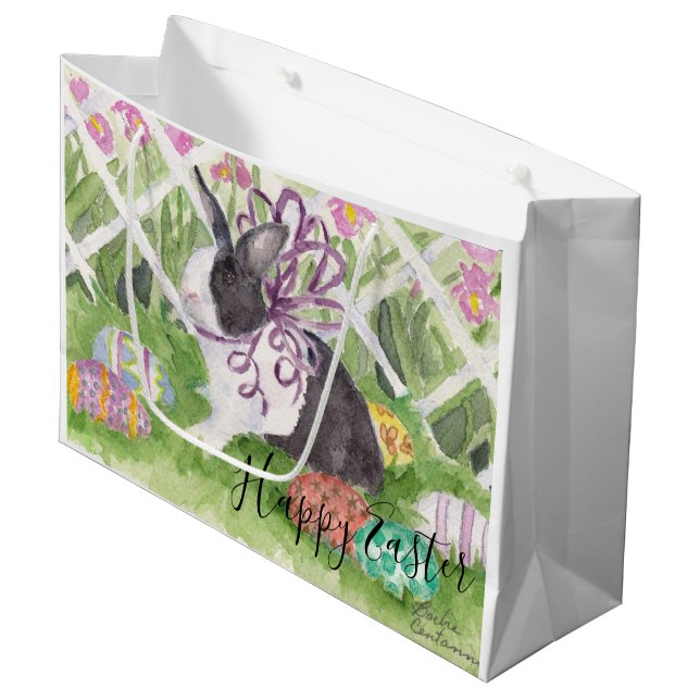 Watercolor Dutch Rabbit Easter Eggs Large Gift Bag (Front Angled)
