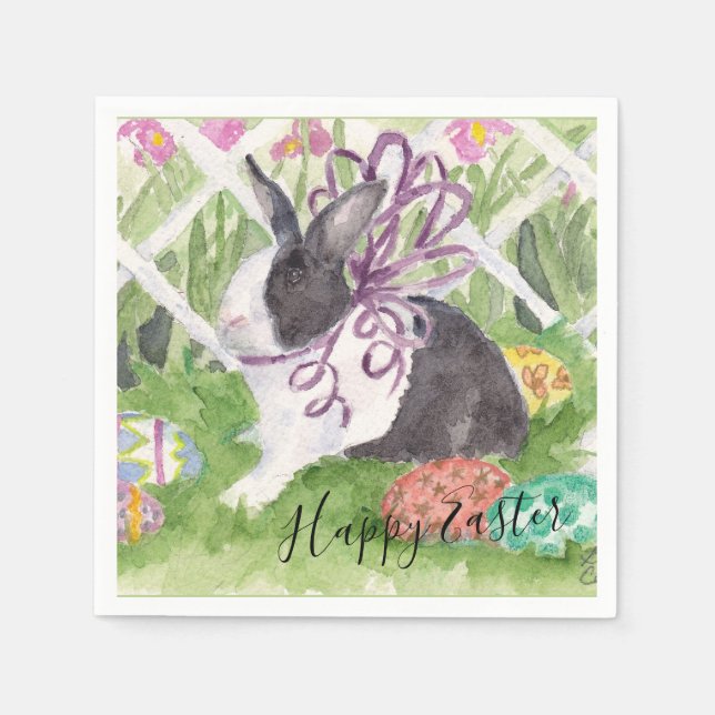 Watercolor Dutch Rabbit Easter Eggs Paper Napkins (Front)