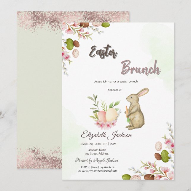 Watercolor Eags Bunny Easter Brunch & Bubbly Invitation (Front/Back)