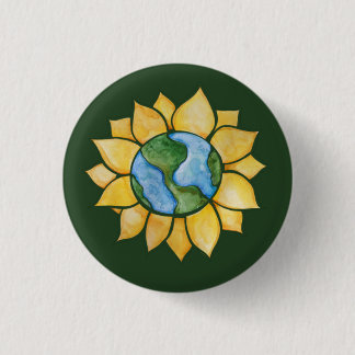 Watercolor Earth Day Sunflower Button