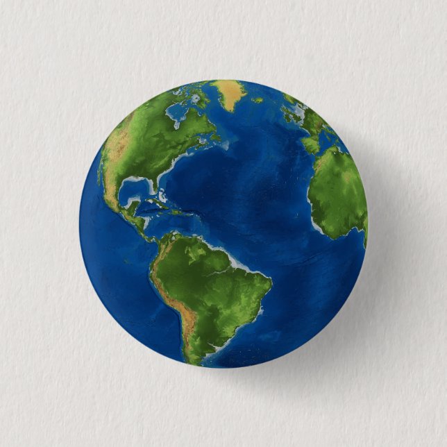 Watercolor Earth globe geography funny 3D illusion Button (Front)