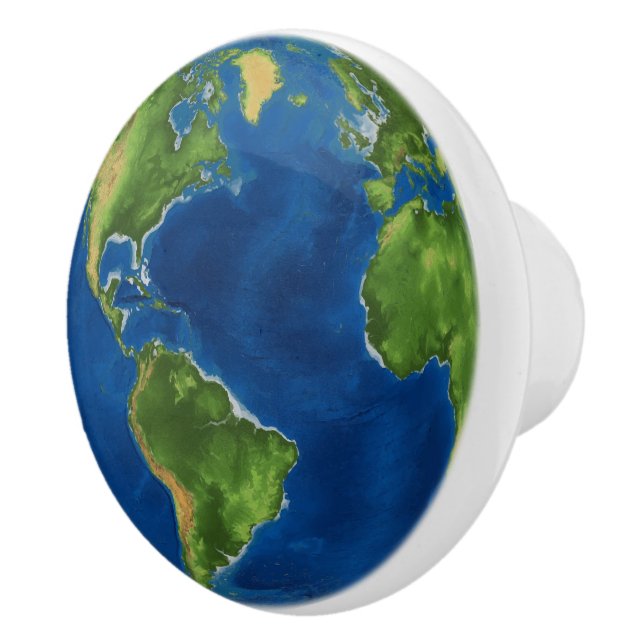 Watercolor Earth globe geography funny 3D illusion Ceramic Knob (Right)