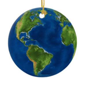 Watercolor Earth globe geography funny 3D illusion Ceramic Ornament