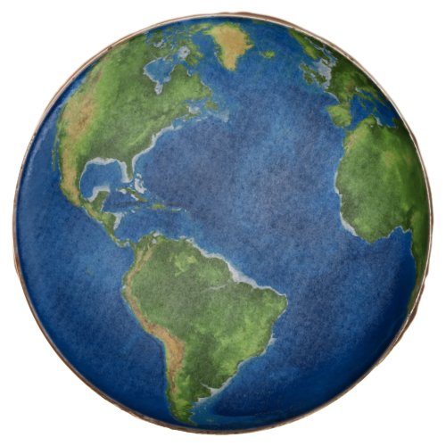 Watercolor Earth globe geography funny 3D illusion Chocolate Covered Oreo