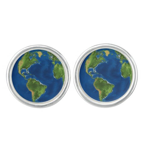 Watercolor Earth globe geography funny 3D illusion Cufflinks