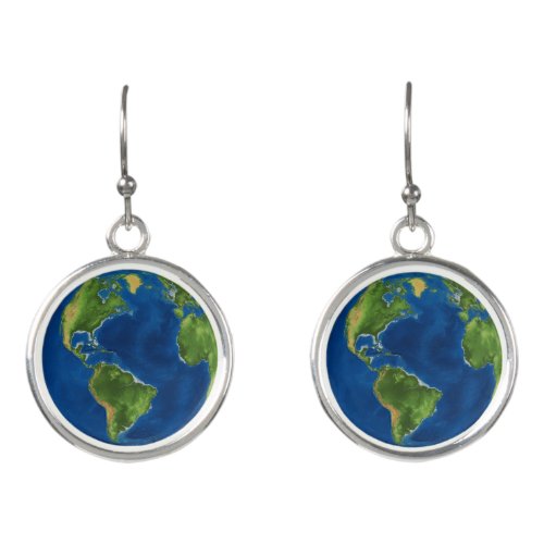 Watercolor Earth globe geography funny 3D illusion Earrings