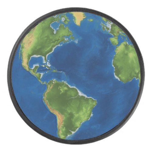 Watercolor Earth globe geography funny 3D illusion Hockey Puck