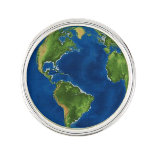 Watercolor Earth globe geography funny 3D illusion Lapel Pin
