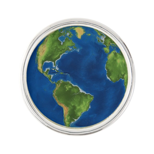 Watercolor Earth globe geography funny 3D illusion Lapel Pin (Front)