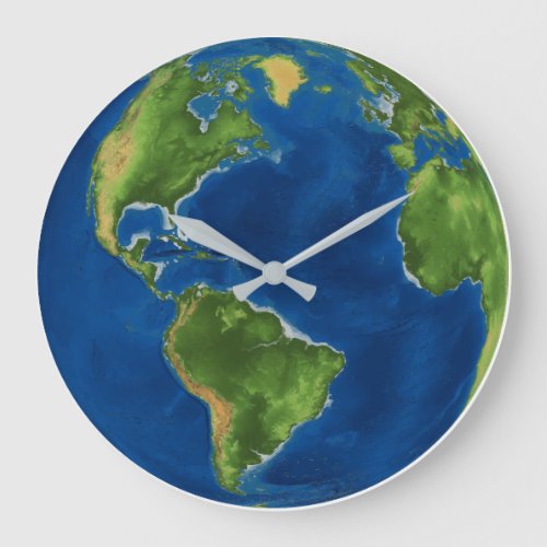 Watercolor Earth globe geography funny 3D illusion Large Clock