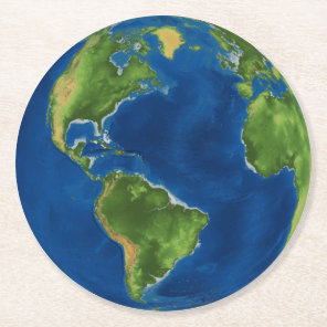 Watercolor Earth globe geography funny 3D illusion Round Paper Coaster