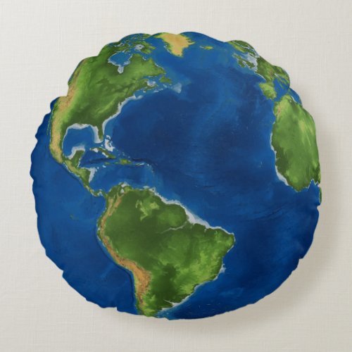 Watercolor Earth globe geography funny 3D illusion Round Pillow