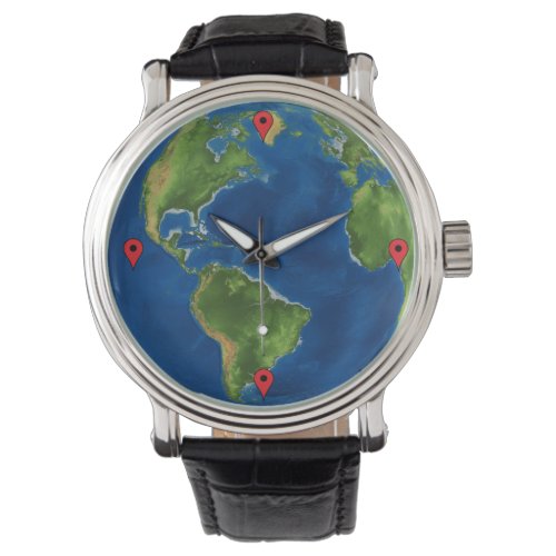 Watercolor Earth globe geography funny 3D illusion Watch