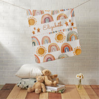 Watercolor Earthy Boho Rainbow Name   Baby Blanket