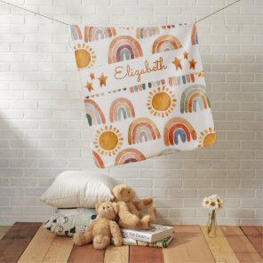 Watercolor Earthy Boho Rainbow Name   Baby Blanket