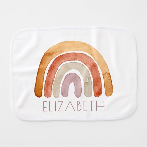 Watercolor Earthy Boho Rainbow Personalized Name   Baby Burp Cloth