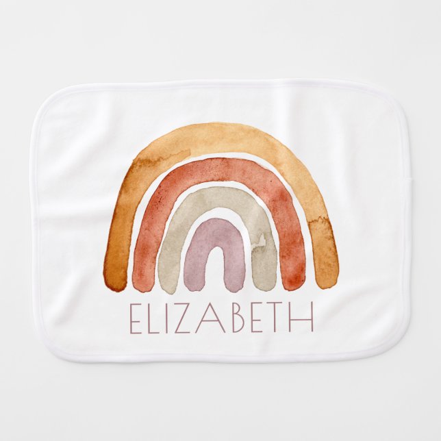 Watercolor Earthy Boho Rainbow Personalized Name   Baby Burp Cloth (Front Horizontal)