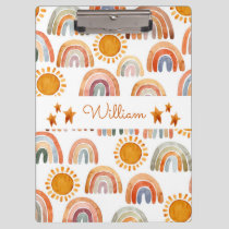 Watercolor Earthy Modern Boho Rainbow Name Clipboard