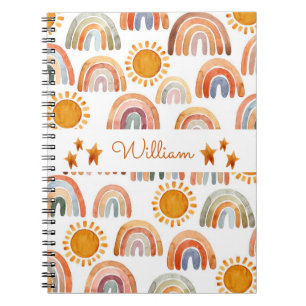 Watercolor Earthy Modern Boho Rainbow Name Notebook