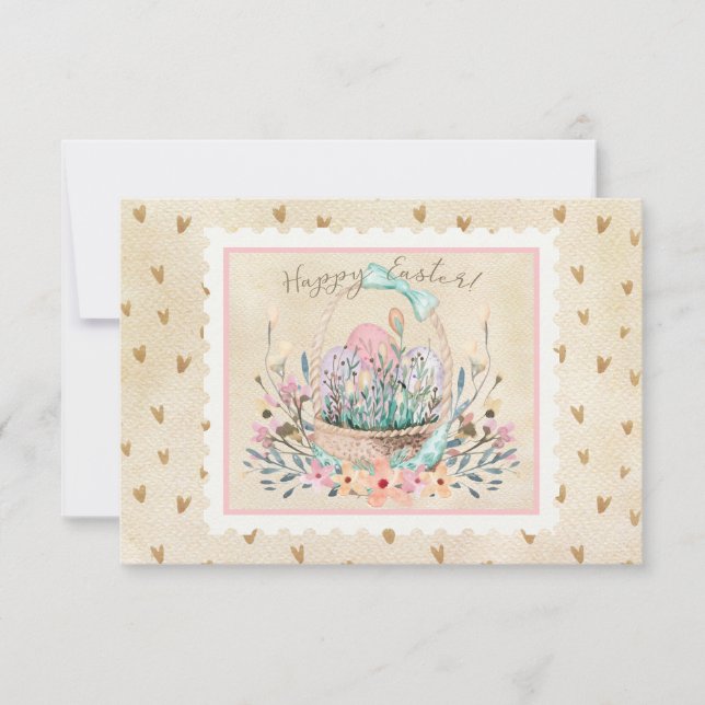 Watercolor Easter Basket and Bunny Stamp Style (Front)