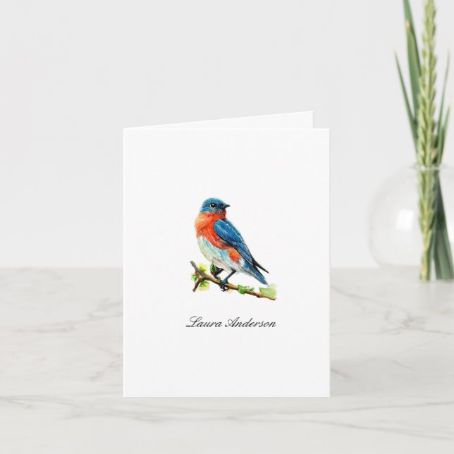 Watercolor Easter Blue Bird Folded note card   (Front)