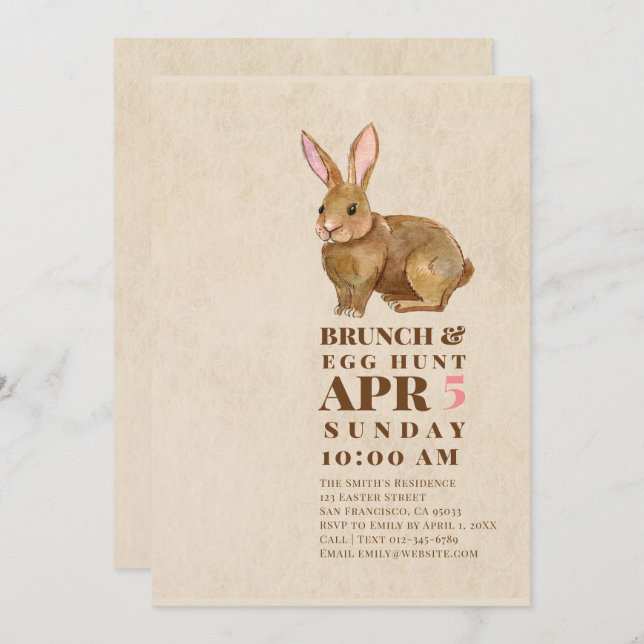 Watercolor Easter Brunch and Egg Hunt Invitation (Front/Back)