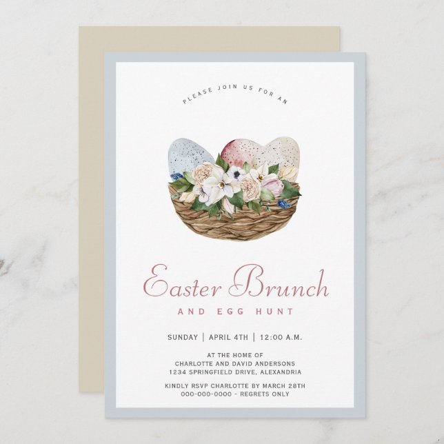 Watercolor Easter Brunch and Egg Hunt Invitation (Front/Back)