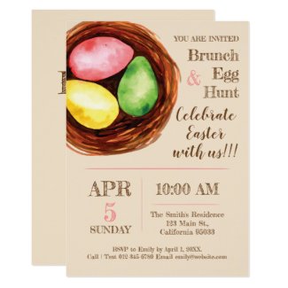 Watercolor Easter Brunch and Egg Hunt Invitation. Invitation
