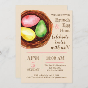 Watercolor Easter Brunch and Egg Hunt Invitation. Invitation