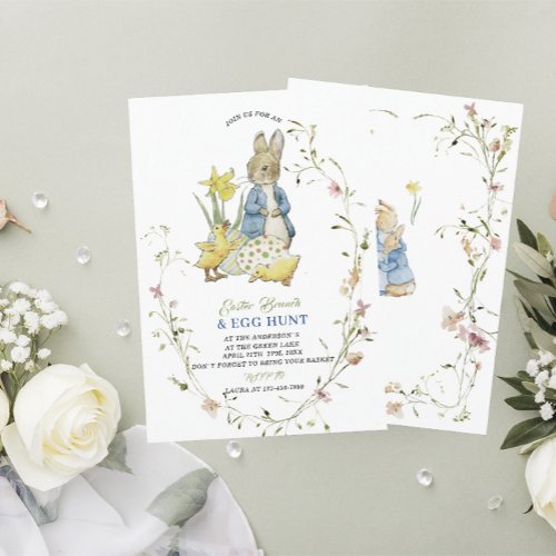 Watercolor Easter Brunch and Egg Hunt Peter Rabbit Invitation