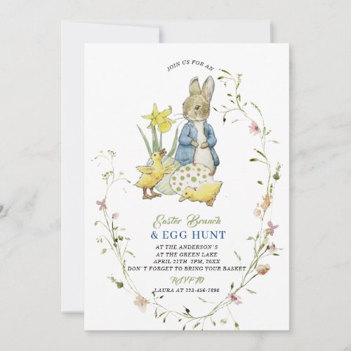 Watercolor Easter Brunch and Egg Hunt Peter Rabbit Invitation