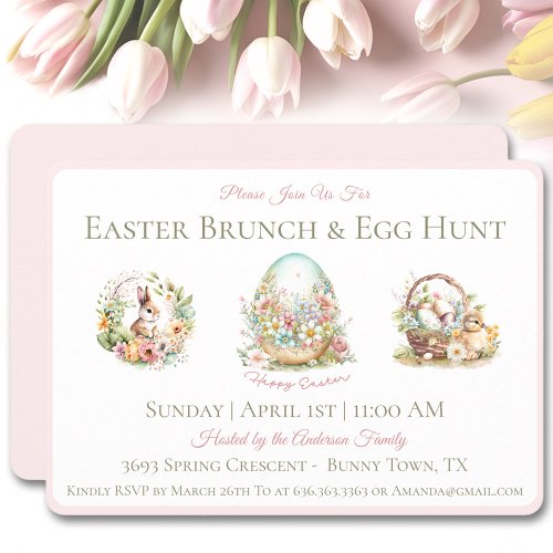 Watercolor Easter Brunch Egg Hunt Invitation