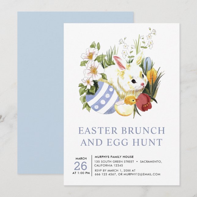 Watercolor Easter Brunch Egg Hunt Invitation (Front/Back)