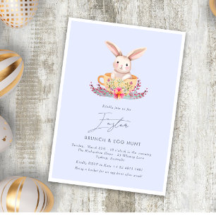 Watercolor Easter Brunch Floral bunny Elegant  Invitation