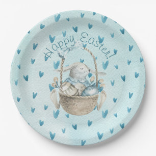 Watercolor Easter Bunny and Basket Paper Plates