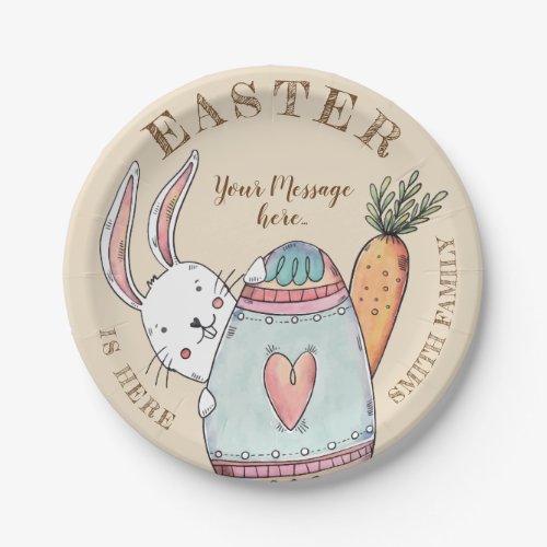 Watercolor Easter Bunny and Egg  Easter is Here Paper Plates